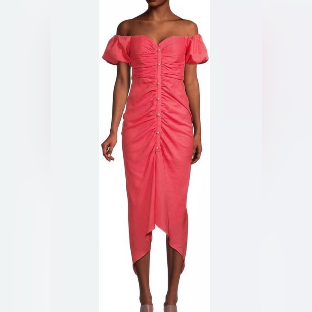 NWT Ronny Kobo ​Stevie Puff Sleeve Ruched Midi Dress in Petal Pink